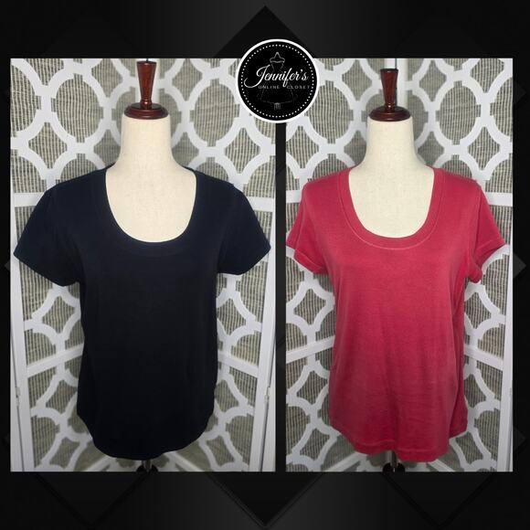 Preswick & Moore 2-Piece Black & Red/Pink Scoop Neck Short Sleeve T-Shirts M - Picture 1 of 8